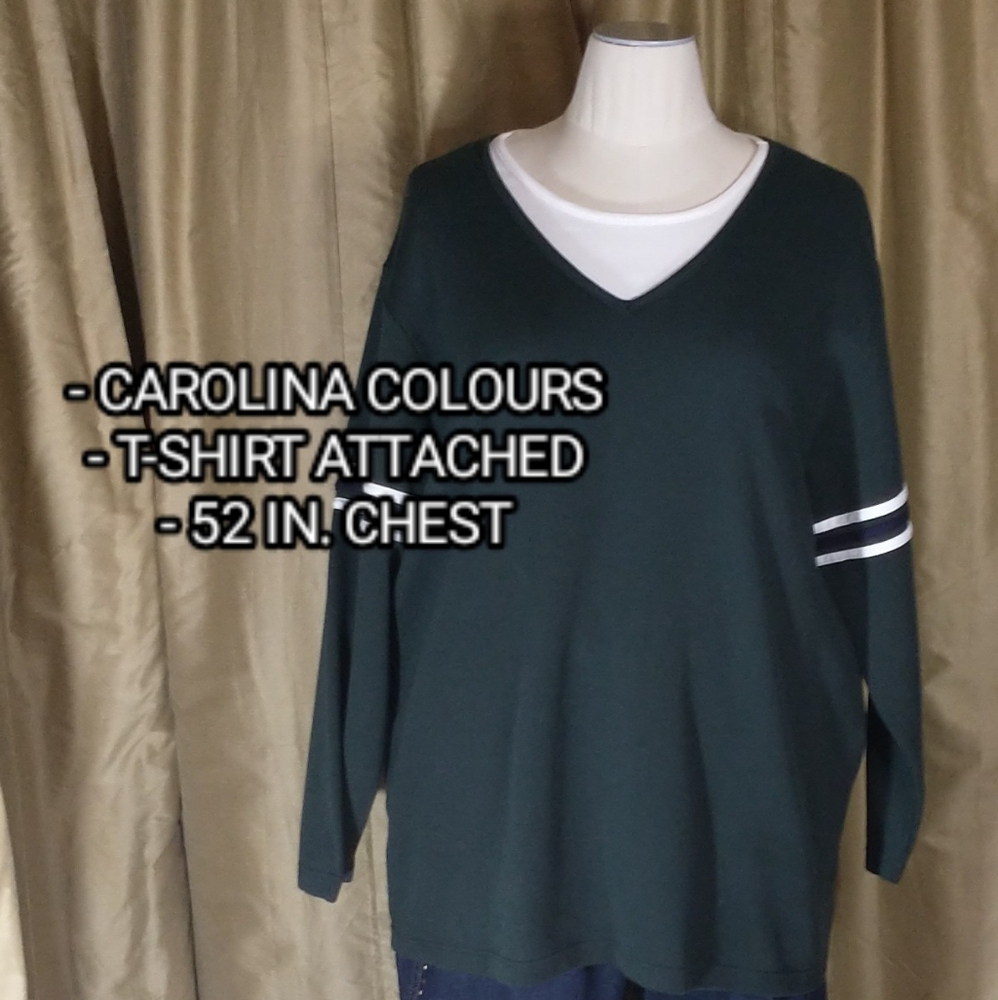 Carolina Colours Green V-neck Sweater W/ T-shirt Attached. Size 22W.